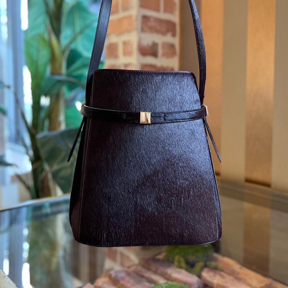 TOTEME Belted Wine Pony Hair Bucket Bag